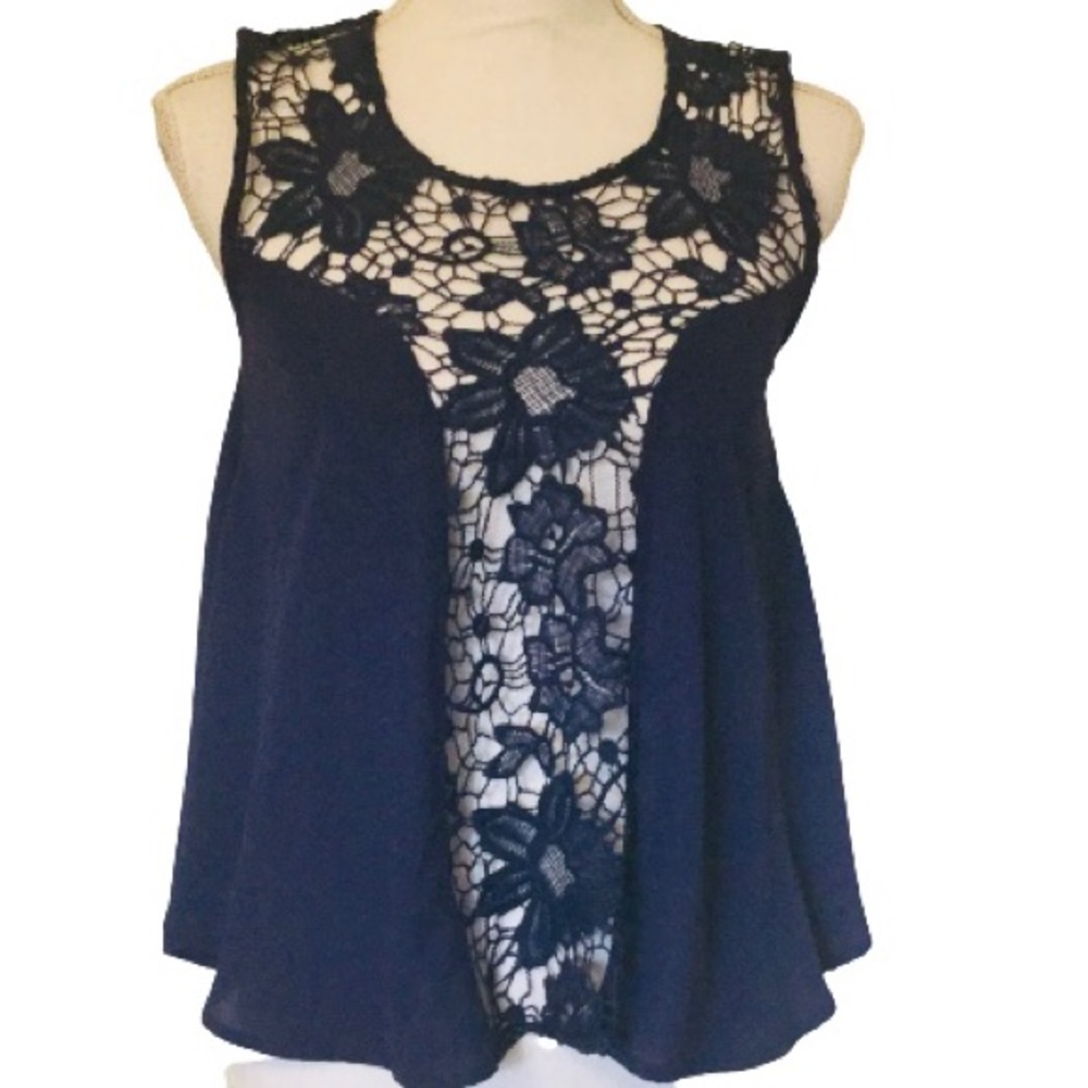 Magnolia South Navy Lace Detail Sleeveless Blouse
